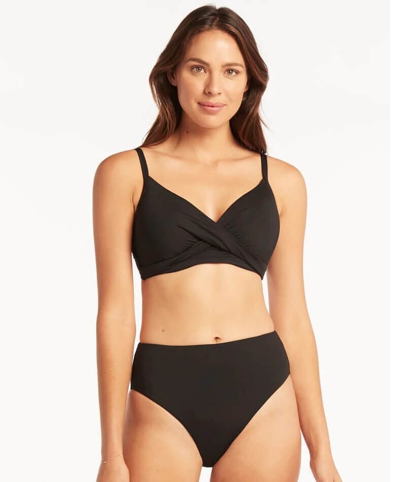 Sea Level: Eco Essentials Cross Front Bikini Top G Cup Black – DeBra's