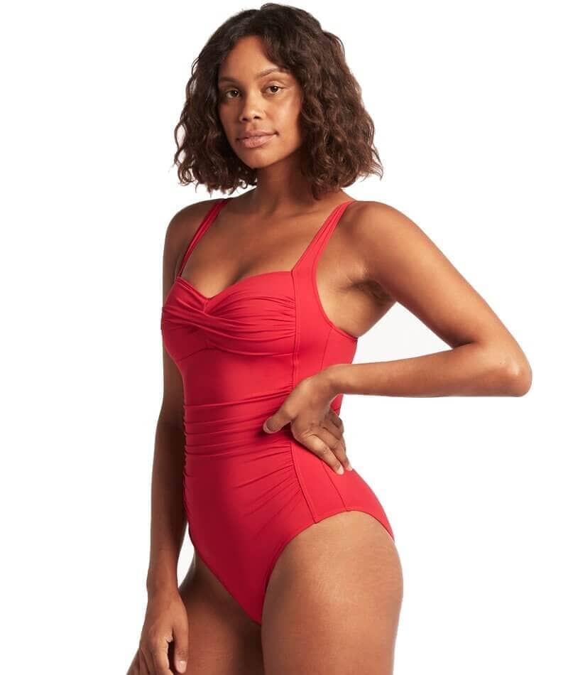 Sea Level Eco Essentials Twist Front A-DD Cup One Piece Swimsuit - Red -  Curvy Bras