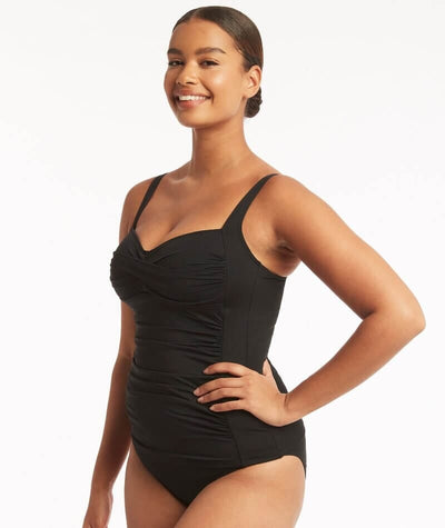 Sea Level Eco Essentials Twist Front Singlet Top - Black Swim