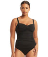 Sea Level Eco Essentials Twist Front Singlet Top - Black Swim