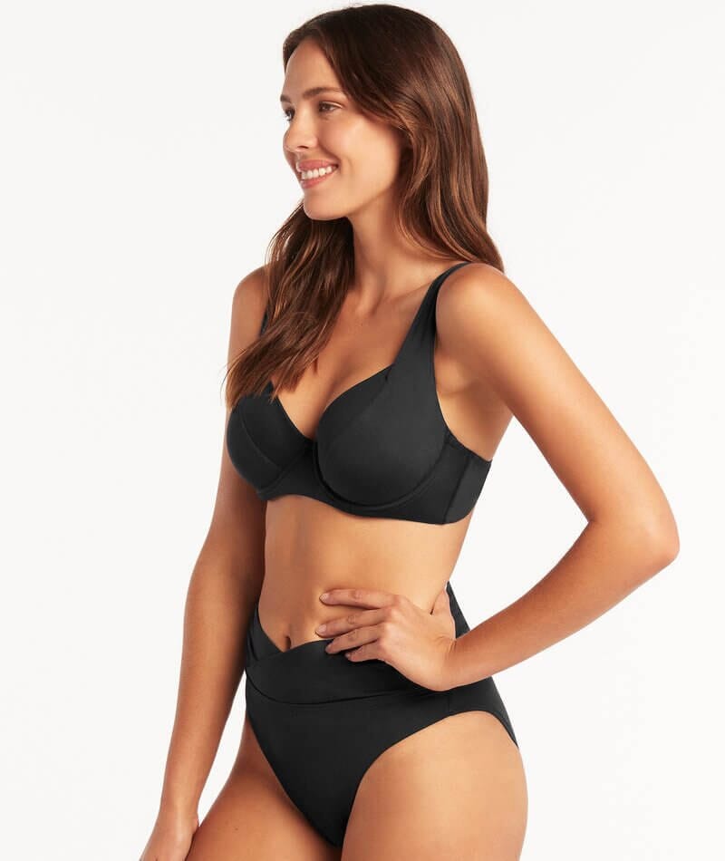 Sea Level Eco Essentials Wrap High Waist Brief - Black Swim
