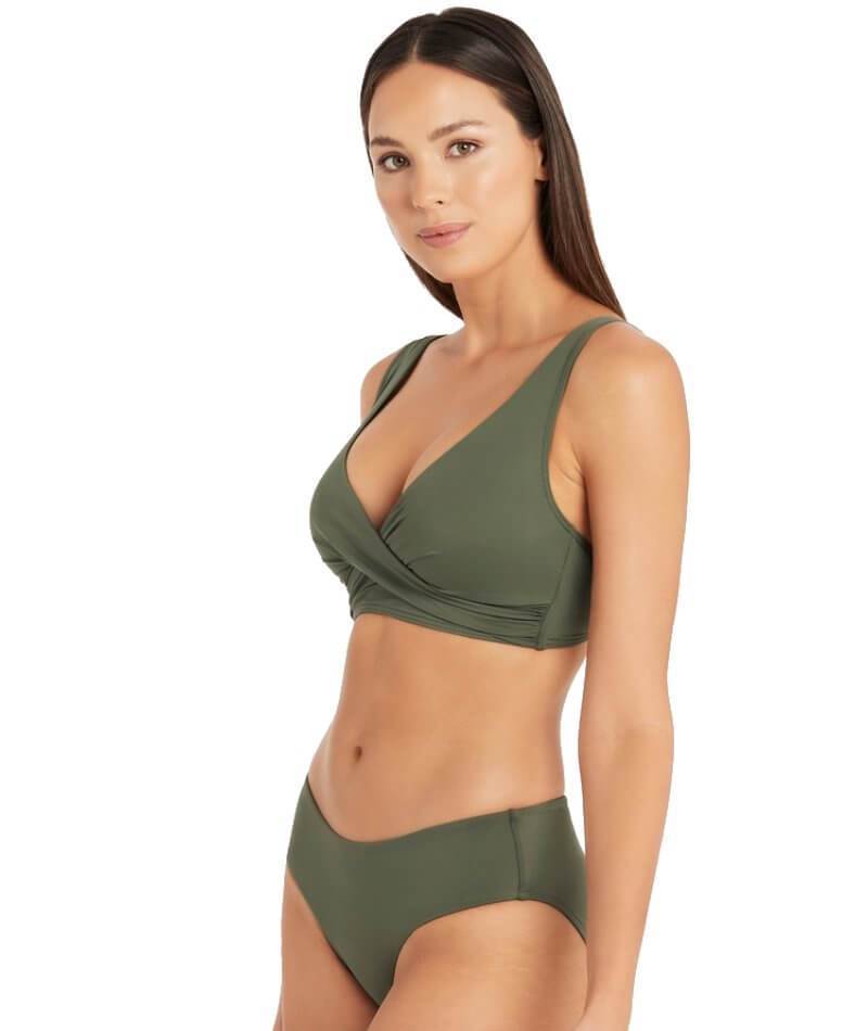 Sea Level Eco Essentials Cross Front A-DD Cup Bikini Top - Khaki - Curvy  Bras