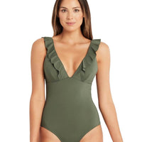 Sea Level Eco Essentials Frill One Piece Swimsuit - Khaki