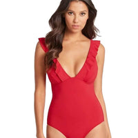 Sea Level Essentials Frill One Piece Swimsuit - Red
