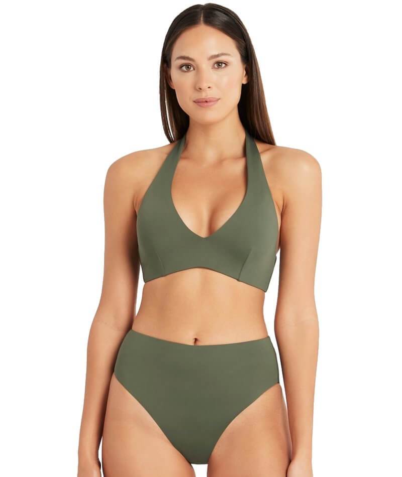 Sea Level Essentials Retro High Waist Bikini Brief - Khaki Swim
