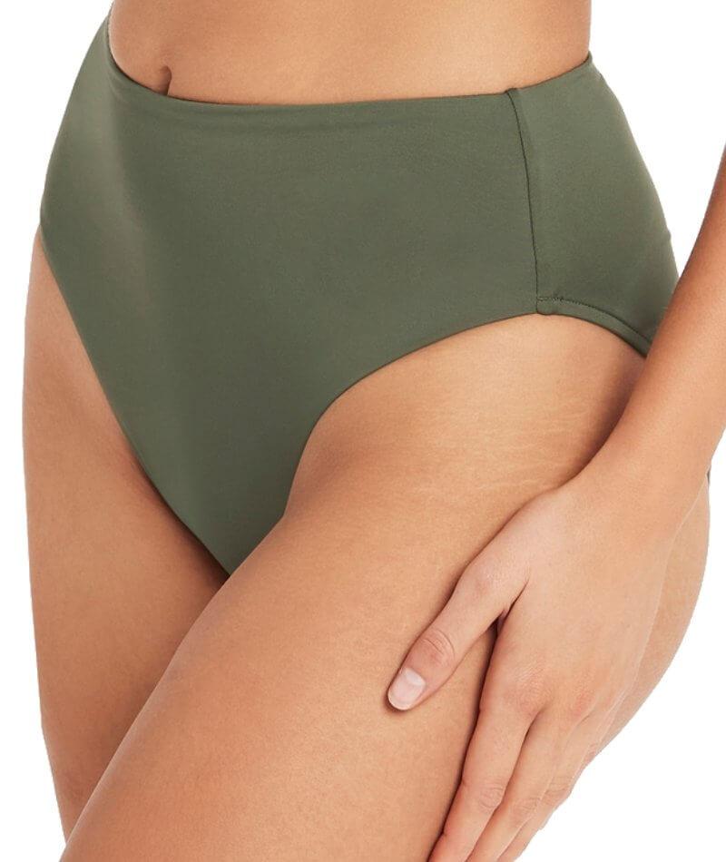 Sea Level Essentials Retro High Waist Bikini Brief - Khaki Swim