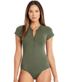 Sea Level Essentials Short Sleeve B-DD Cup One Piece Swimsuit - Khaki Swim