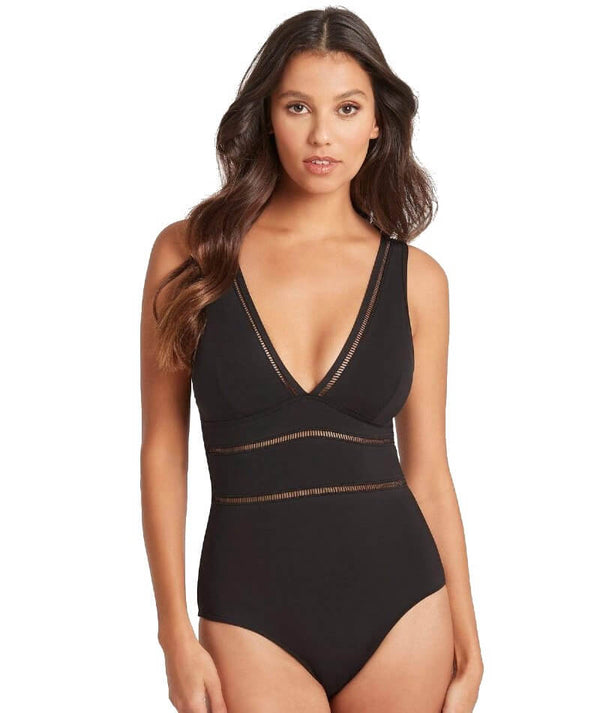 Sea Level Essentials Spliced B DD Cup One Piece Swimsuit Black Curvy Bras