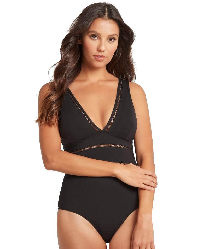 Sea Level Essentials Spliced B-DD Cup One Piece Swimsuit - Black - Curvy  Bras