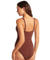 Sea Level Lola Shimmer Spliced Plunge with Ladder Lace One Piece Swimsuit - Cinnamon Swim