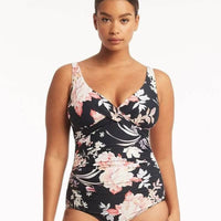 Sea Level Martini Cross Front Multifit One Piece Swimsuit - Black Floral