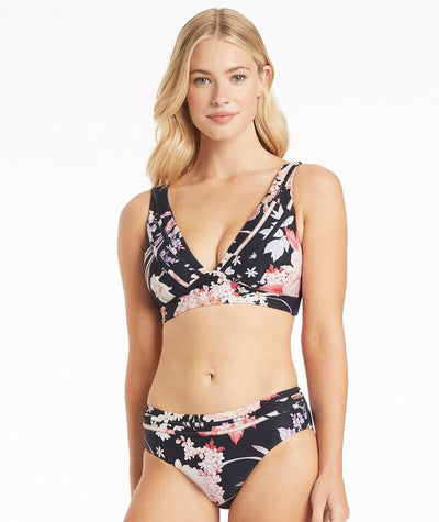 Sea Level Martini Longline Tri Bikini Top - Black Floral Swim