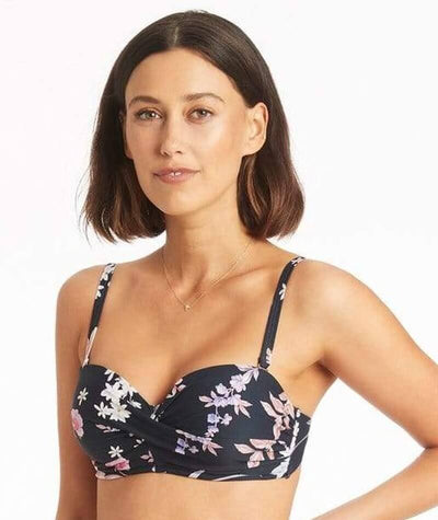 Sea Level Martini Twist Front Bandeau Bikini Top - Black Swim