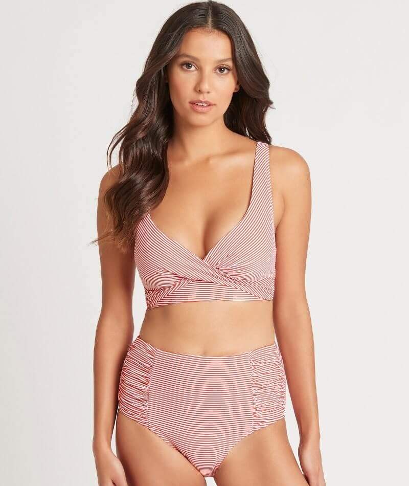 Sea Level Positano Stripe Gathered Side High Waist Brief - Orange Swim