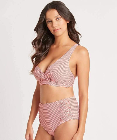 Sea Level Positano Stripe Gathered Side High Waist Brief - Orange Swim