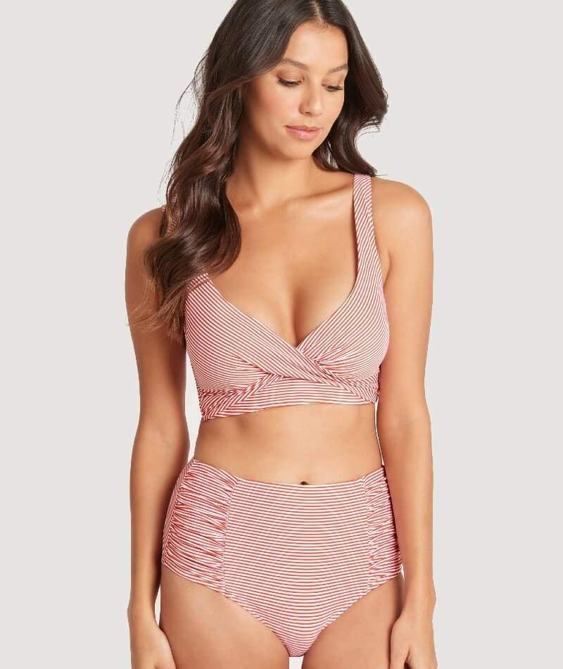 Sea Level Positano Stripe Gathered Side High Waist Brief - Orange Swim