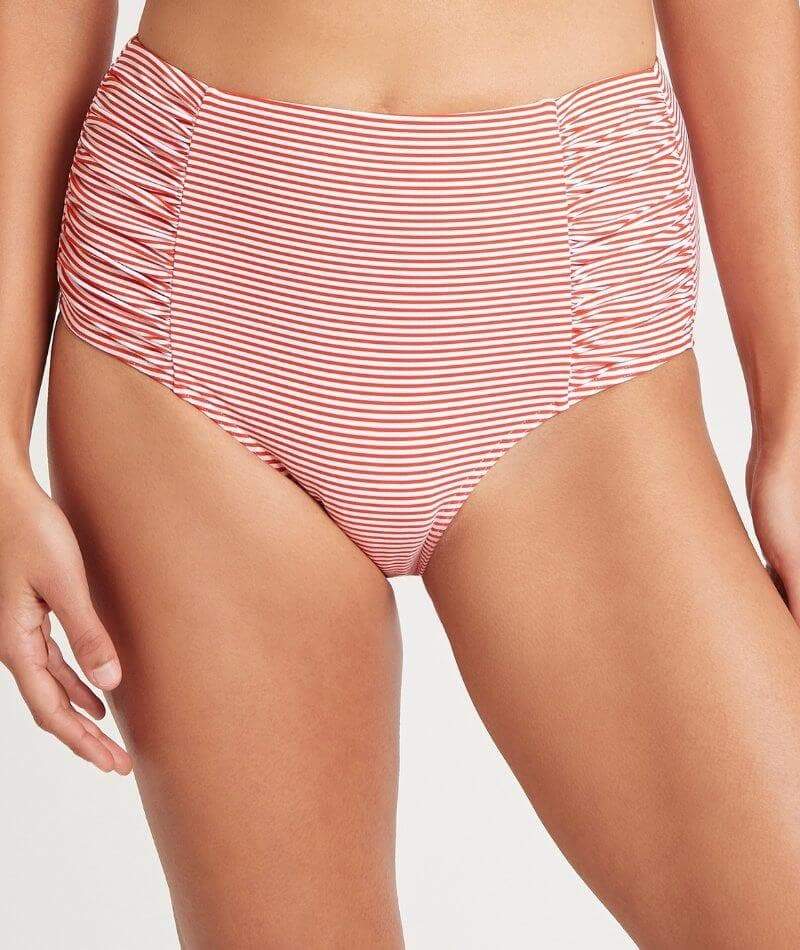 Sea Level Positano Stripe Gathered Side High Waist Brief - Orange Swim
