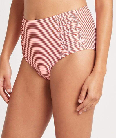Sea Level Positano Stripe Gathered Side High Waist Brief - Orange Swim