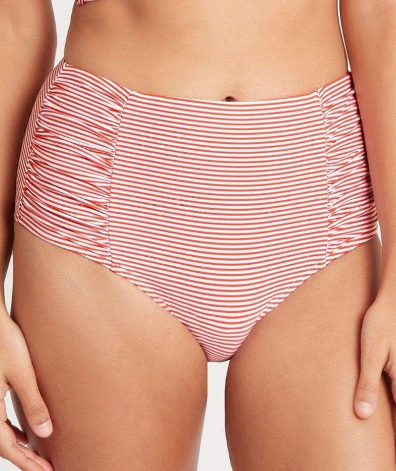 Sea Level Positano Stripe Gathered Side High Waist Brief - Orange Swim