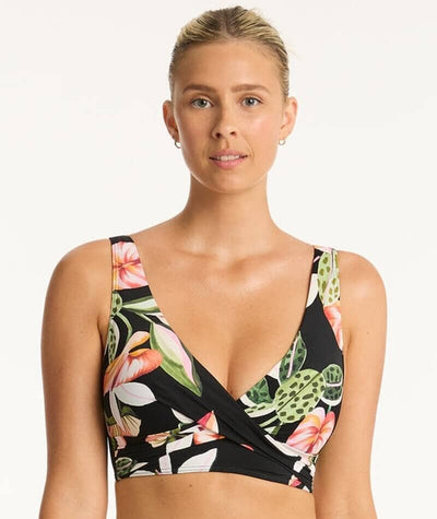 Sea Level Sundown Cross Front A-DD Cup Bikini Top - Black Swim