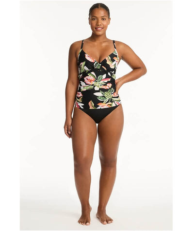 Sea Level Sundown Cross Front DD-E Cup Singlet Top - Black Swim