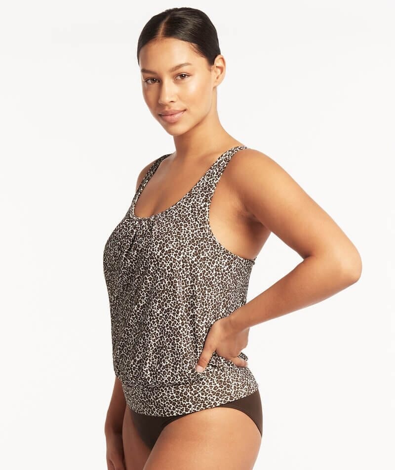 Sea Level Wild Cat Blouson A-DD Cup Tank Singlet Top - Espresso Swim