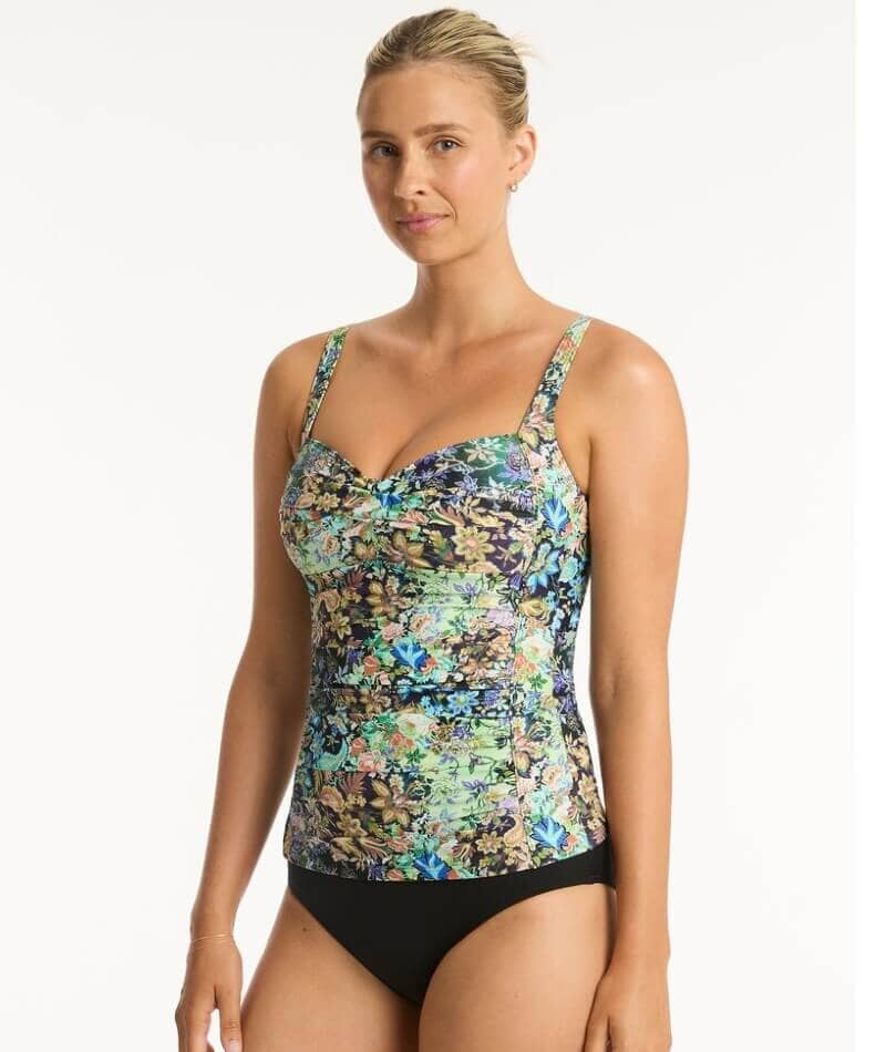 Sea Level Wildflower Twist Front A-DD Cup Singlet Top - Sea Swimwear