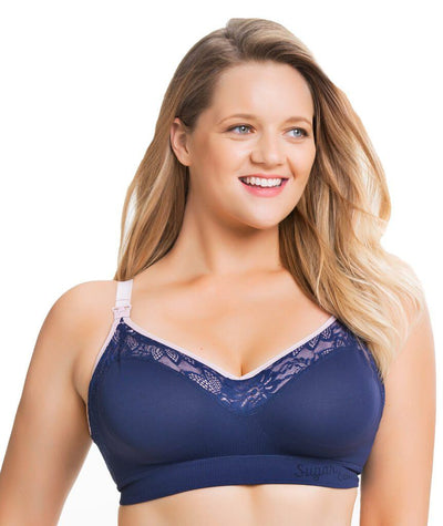 Sugar Candy Lux Fuller Bust Seamless F-HH Cup Wire-free Lounge Bra - Navy