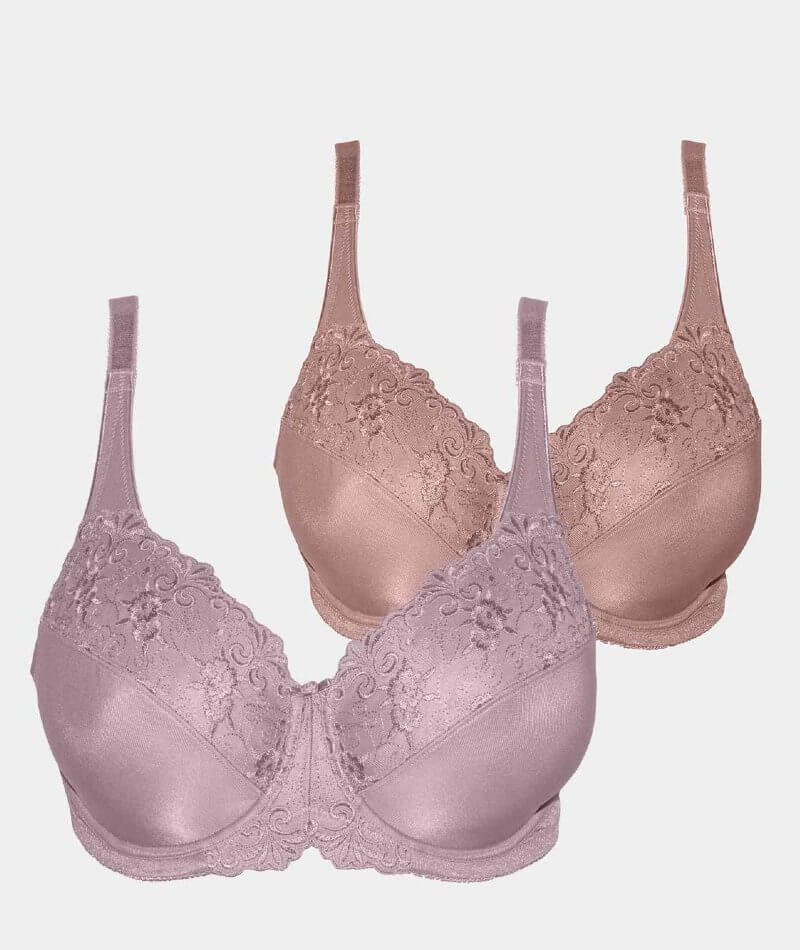 Triumph Embroidered Minimiser Bra 2 Pack - Lilac/Chocolate Mousse - Curvy  Bras