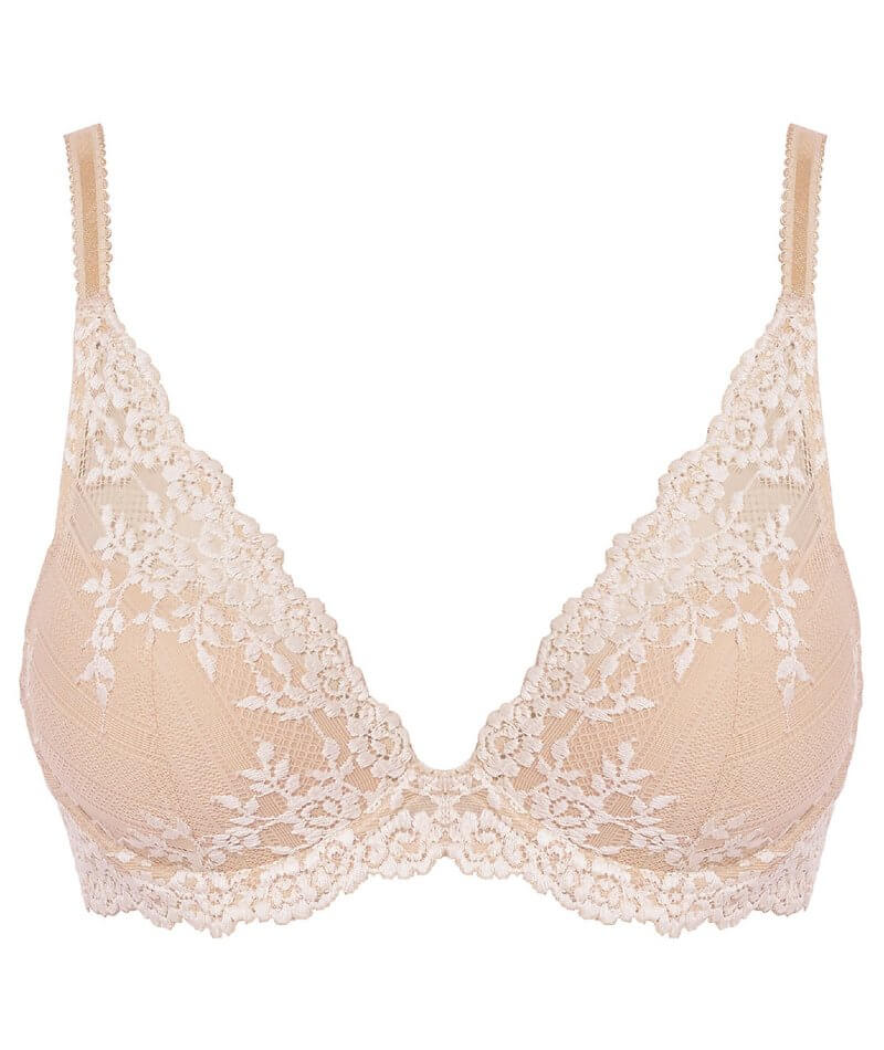 Wacoal Embrace Lace Plunge Underwire Bra - Naturally Nude / Ivory